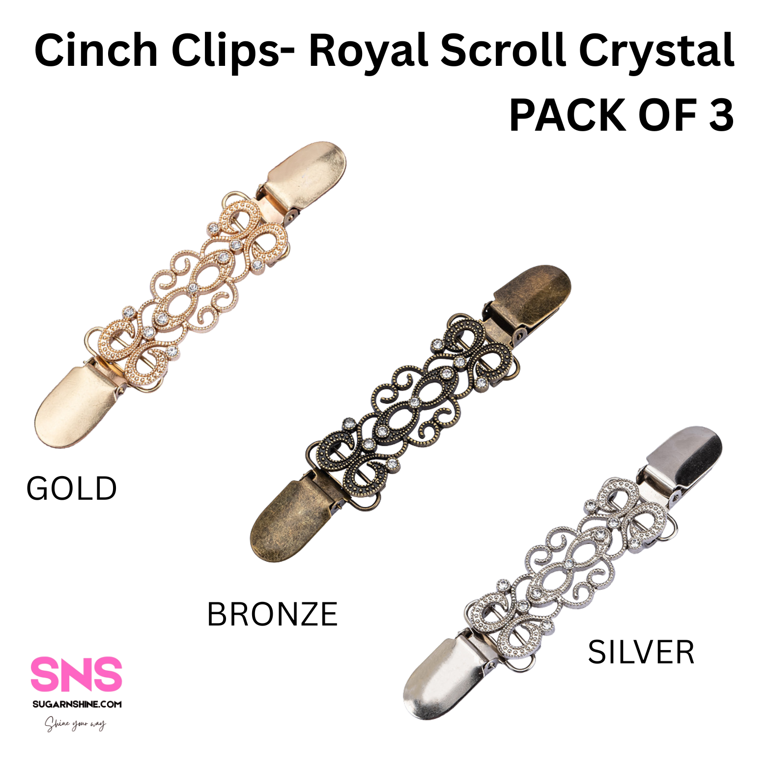 Cinch Clips- Vintage Floral Engraved (Pack of 3)