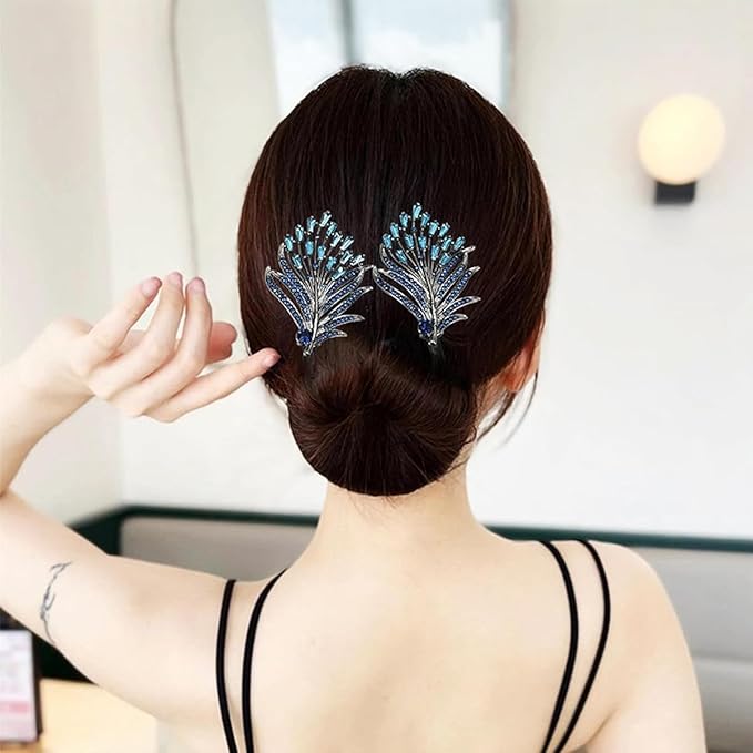 Hair Clip – Royal Sapphire Feather Blue / Golden Butterfly
